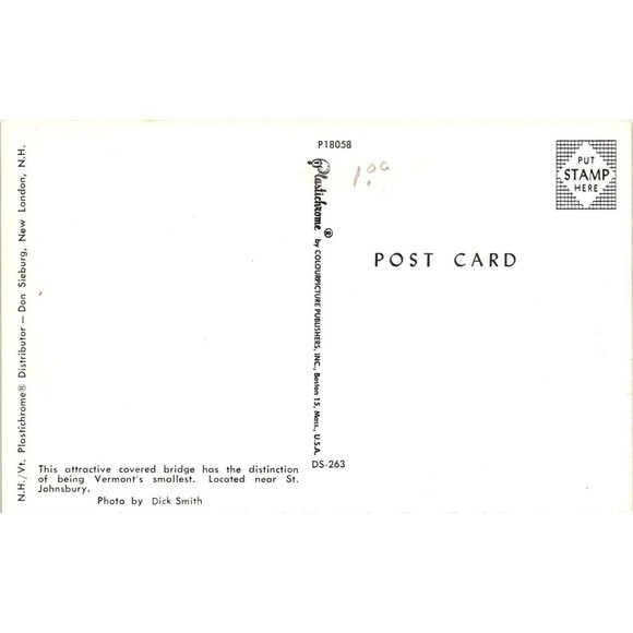 Vermonts Smallest Covered Bridge Postcard St. Johnsbury Travel Souvenir Vintage - Picture 2 of 2